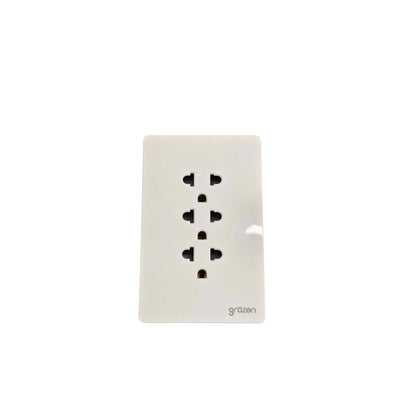 A white double electrical outlet wall plate with the 'groten' brand name printed in gray at the bottom right, shown against a plain white background.