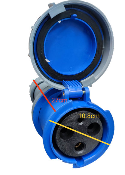 Grippes 3-pin heavy duty plug 250V with protective cap and clear dimensions for electrical connections