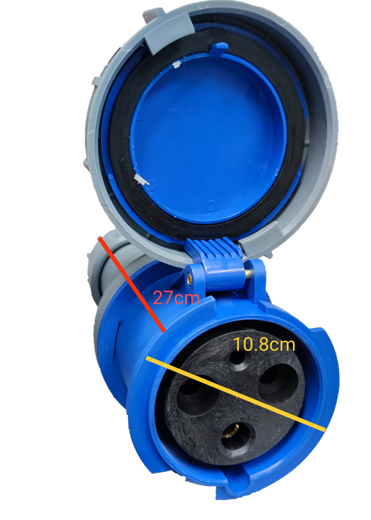 Grippes 3-pin heavy duty plug 250V with protective cap and clear dimensions for electrical connections