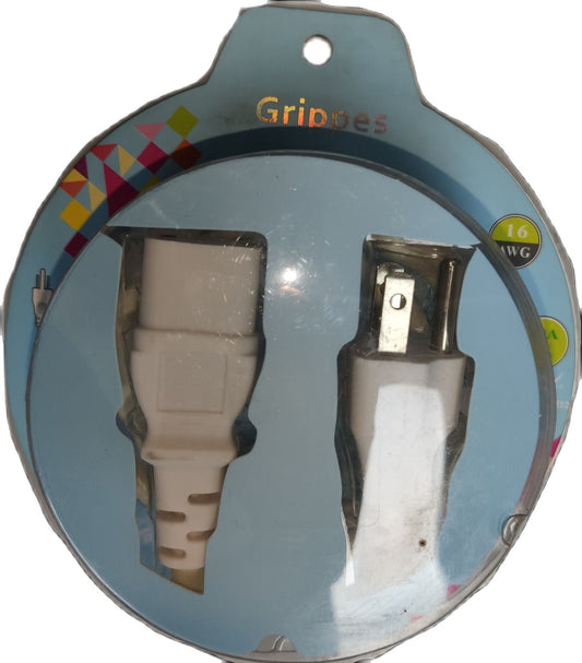 Grippes Appliance Cord 10A 250V white power cord with plug and socket in packaging