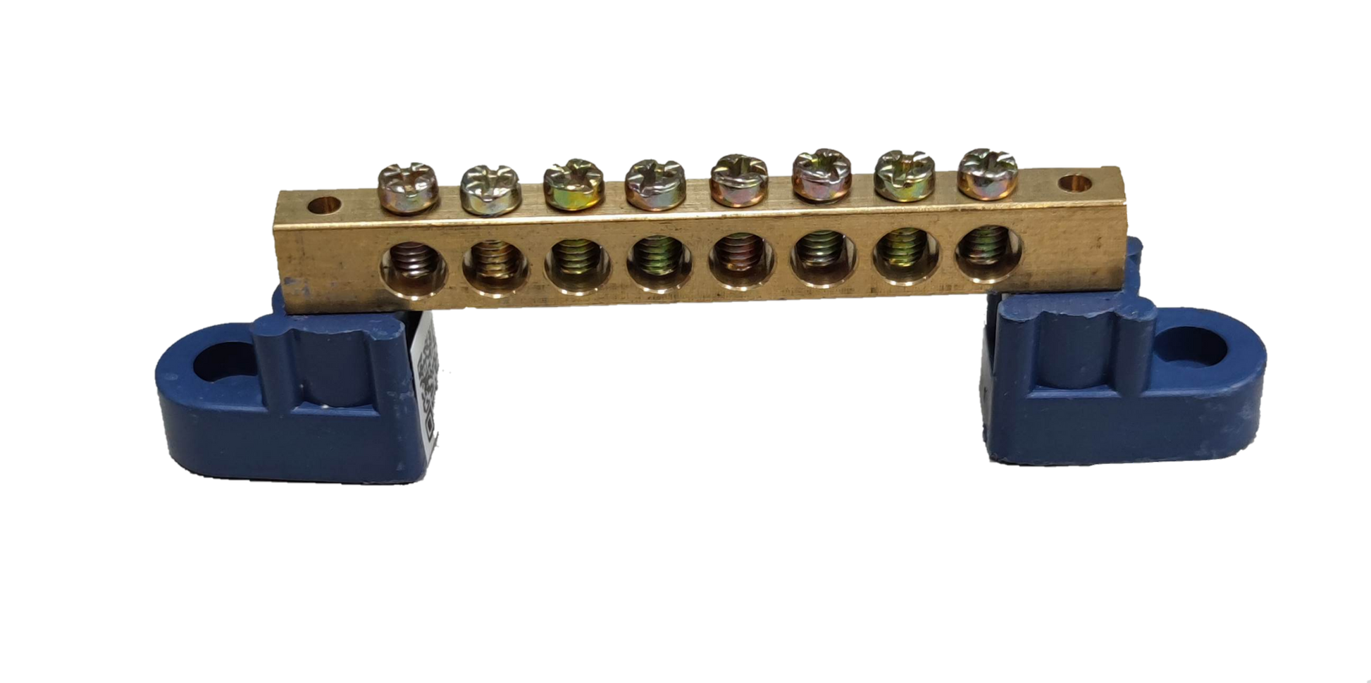 Grippes Grounding Bus Bars 4 Holes with brass bar and blue insulated mounting brackets