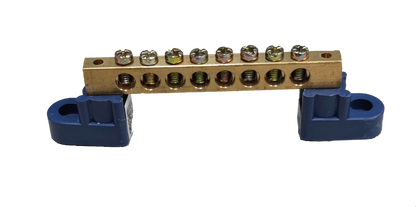 Grippes Grounding Bus Bars 4 Holes with brass bar and blue insulated mounting brackets