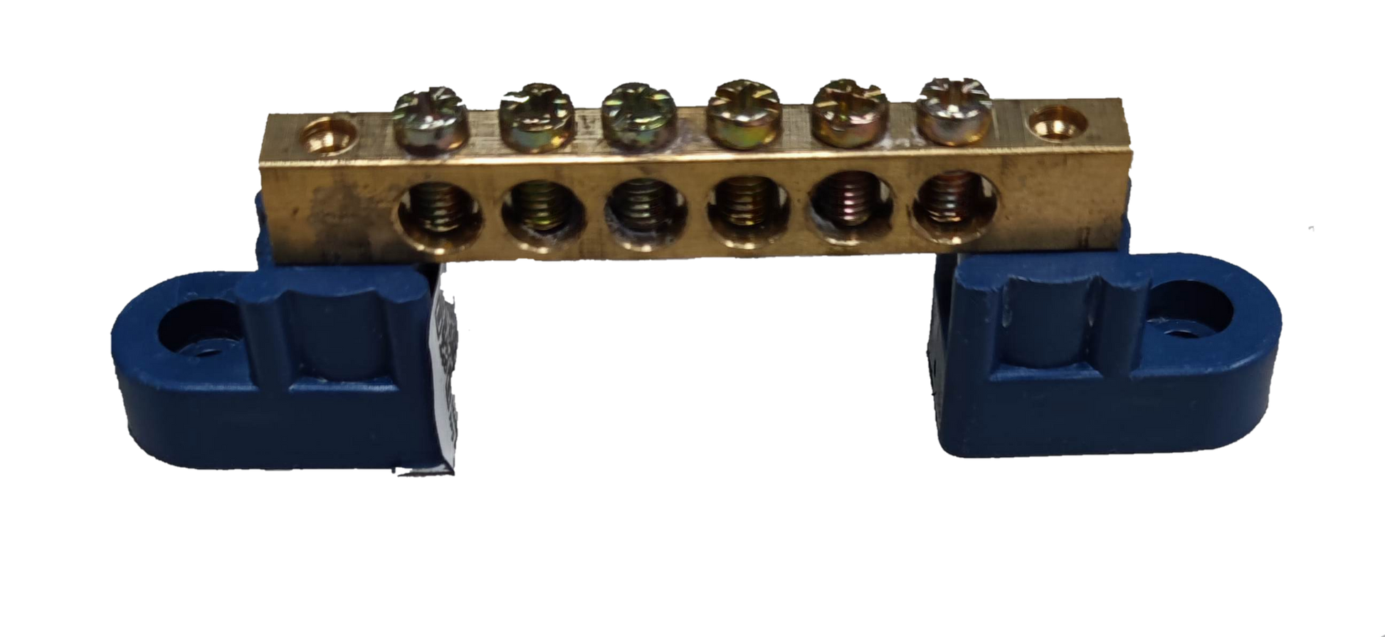 Grippes Electrical Grounding Bus Bars 4 Holes with metal screws and blue mounting brackets