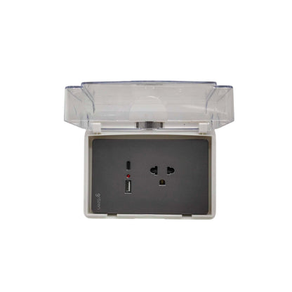 Grazen Weatherproof Plate Cover with Universal with Ground Outlet with USB-C and USB-A 2100mAh 5V DC WC-019-W+GW-014 Available in White, Black, Grey and Gold 