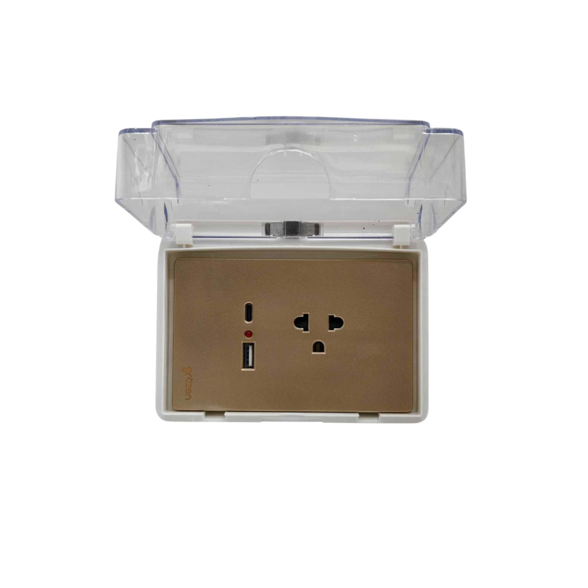 Grazen Weatherproof Plate Cover with Universal with Ground Outlet with USB-C and USB-A 2100mAh 5V DC WC-019-W+GW-014 Available in White, Black, Grey and Gold