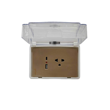 Grazen Weatherproof Plate Cover with Universal with Ground Outlet with USB-C and USB-A 2100mAh 5V DC WC-019-W+GW-014 Available in White, Black, Grey and Gold