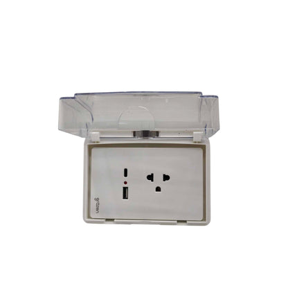 Grazen Weatherproof Plate Cover with Universal with Ground Outlet with USB-C and USB-A 2100mAh 5V DC WC-019-W+GW-014 Available in White, Black, Grey and Gold