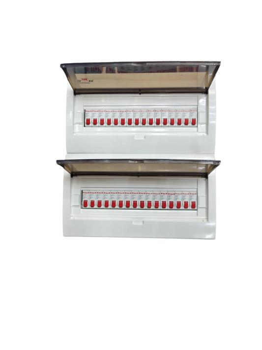 HDB Type Miniature Circuit Breaker electrical panel with multiple red switches by Himel and ZY