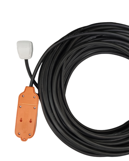 Omni & Phelps Dodge heavy duty extension cord 15A with long black cable and orange outlet plug