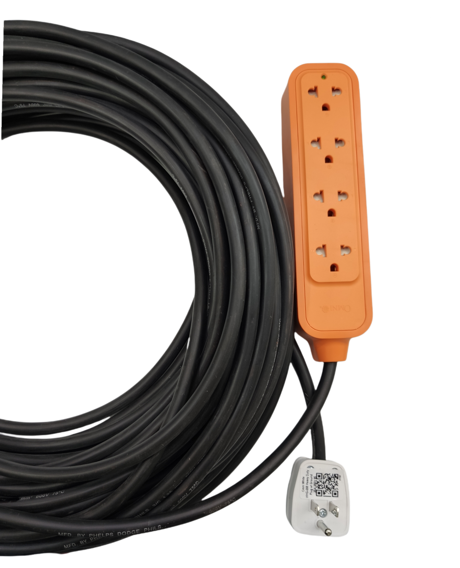 Heavy duty extension cord 20 meters with six outlets for reliable power distribution outdoors