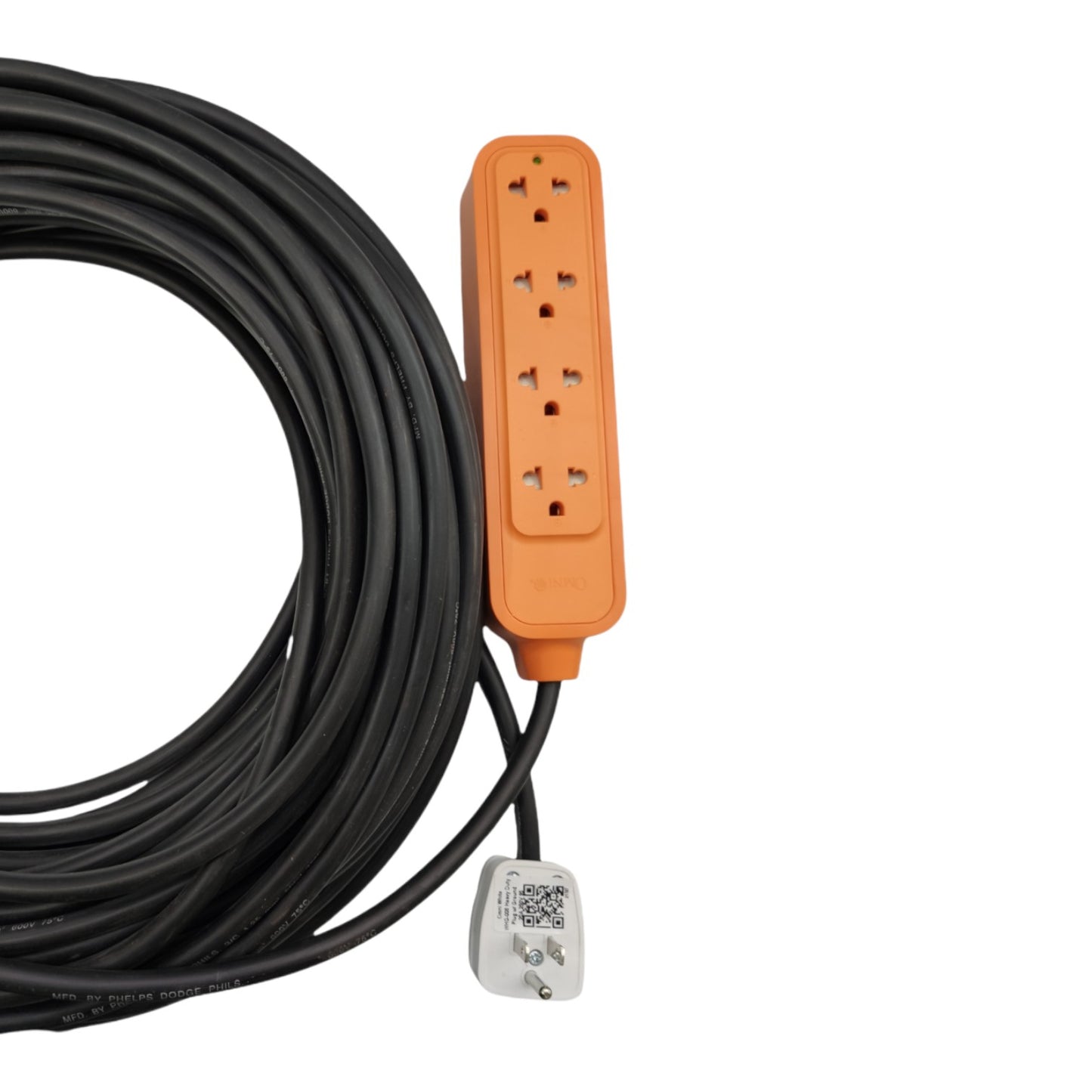 Omni 4 Gang  60 Meters Heavy Duty Extension Cord  15A 250V Royal Cord 16/3 Fully Grounded Phelps Dodge Plug WHG-008 Outlet WRO-104, Extension Leads