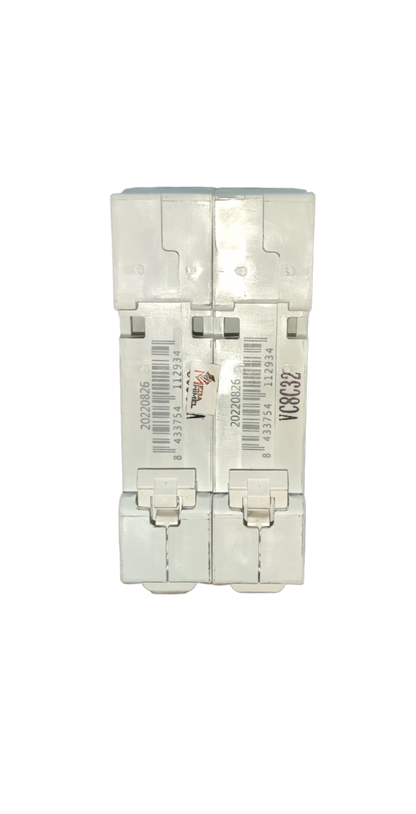 Circuit Breaker 32A 2Pole 6 KAIC white dual module DIN rail mount miniature breaker front view