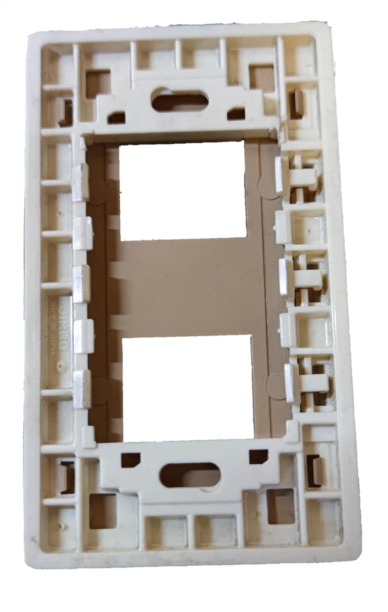 Jimbo white plastic mounting frame for switches with two rectangular openings and inner brackets 2 Gang Plate for Classic Series