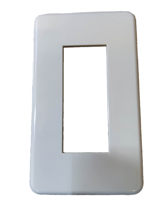 Jimbo 3 Gang Plate for Classic. White glossy plastic faceplate with rectangular cutout for three rocker switches