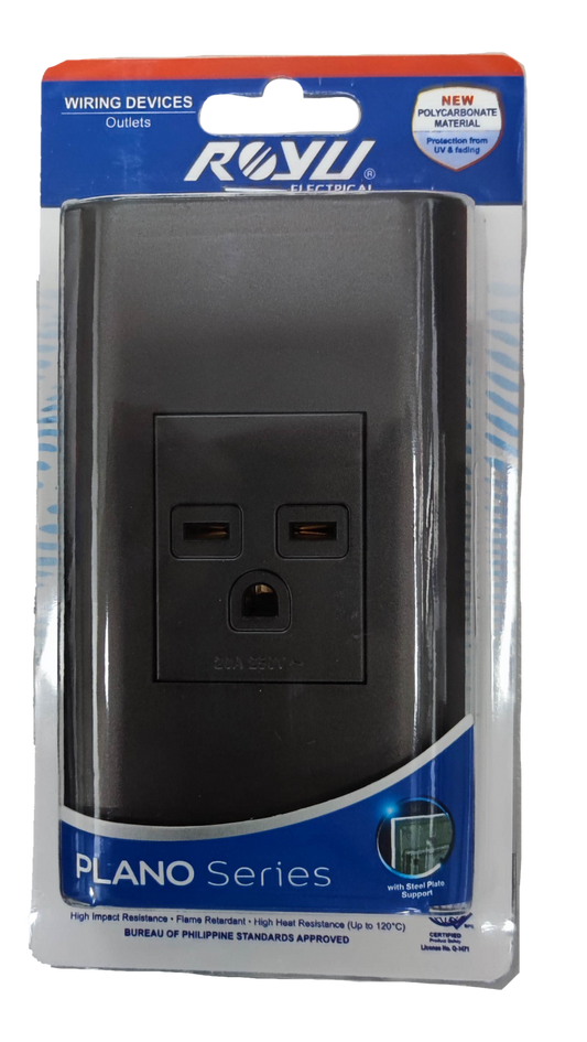 Royu Tandem Outlet with Plate Dark Gray in retail packaging Plano Series wall power outlet