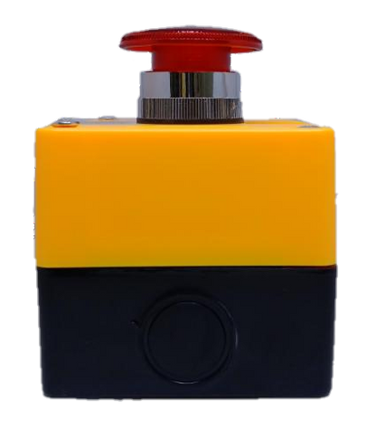 Auspicious illuminated emergency push button with red top and yellow black base power switch