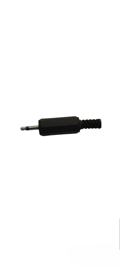 Industrial 2.5mm plug mono microphone accessory with black plastic housing and cable strain relief