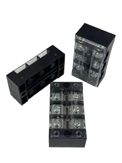Grippes 45A 3 Pair Terminal Block 600V clear cover black base six screw electrical connector