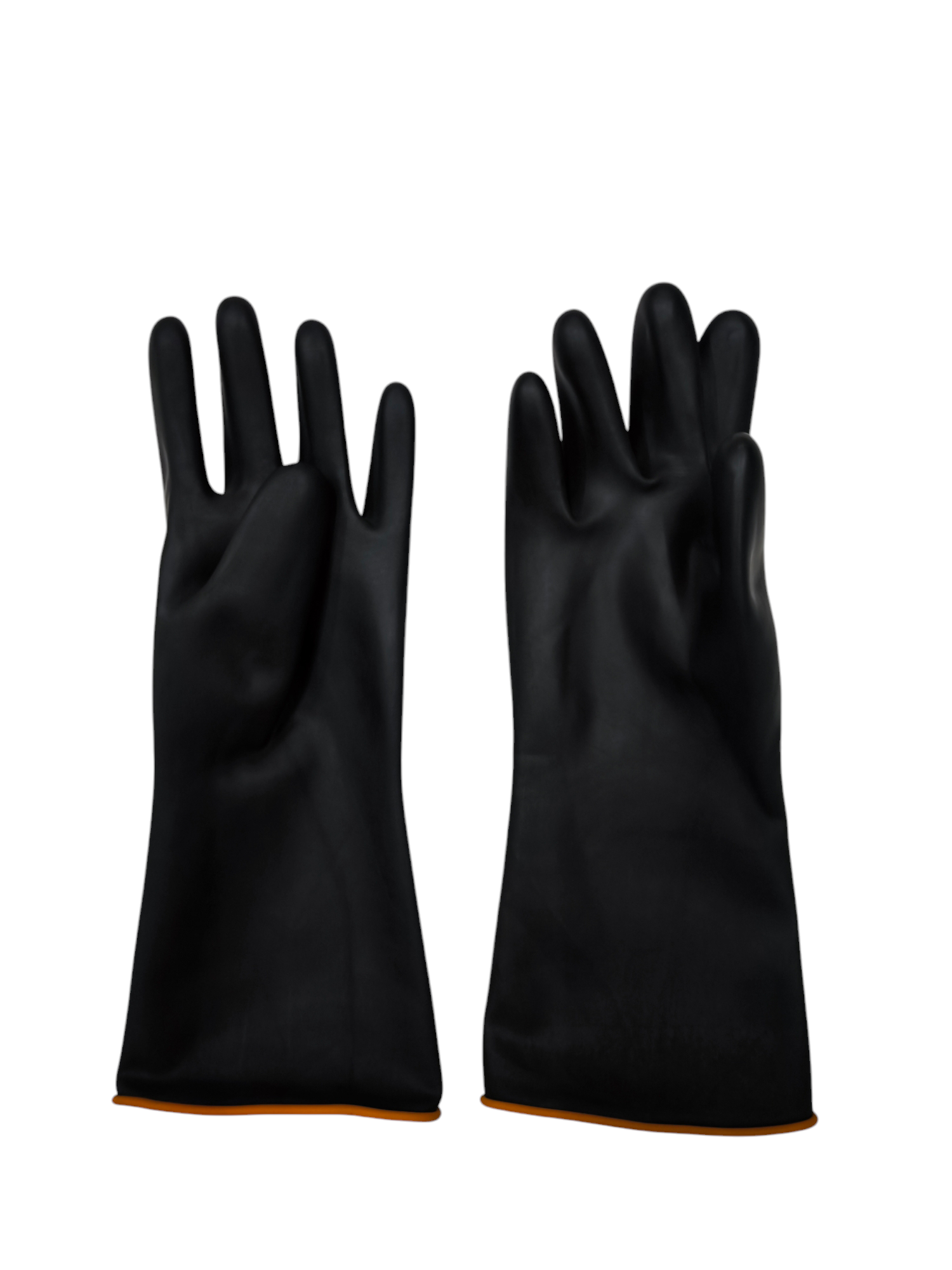 Pair of durable black industrial chemical gloves designed for protection in hazardous environments