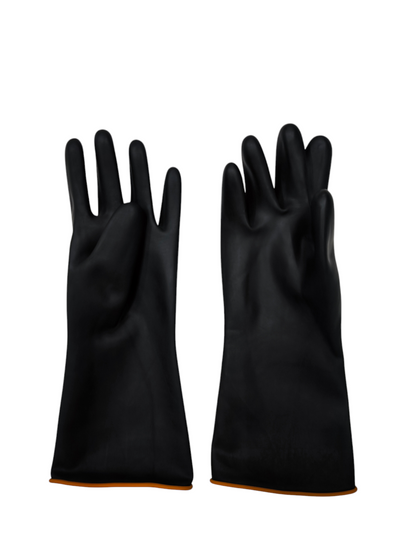 Pair of durable black industrial chemical gloves designed for protection in hazardous environments