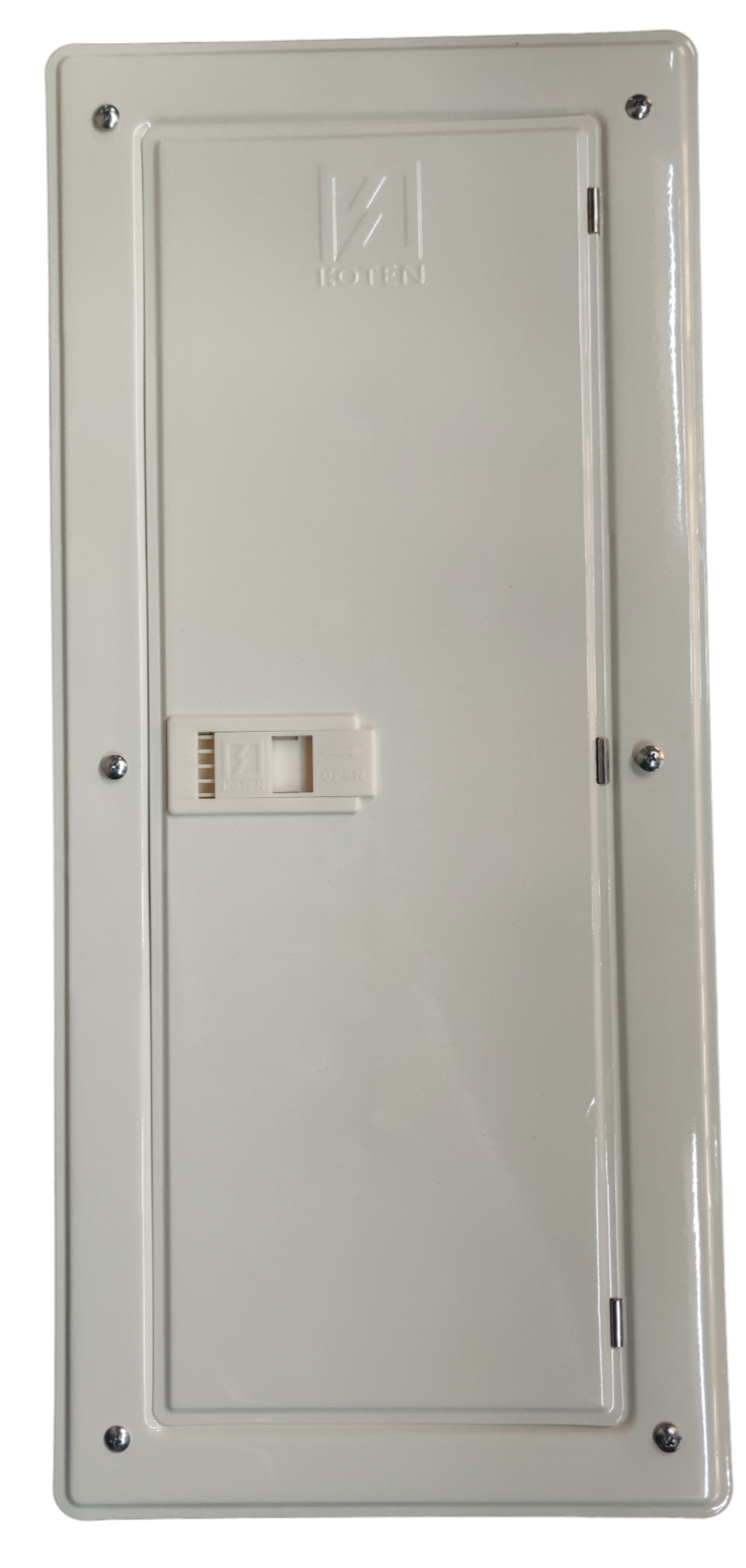 White industrial circuit breaker panel 125 amp with metal enclosure and latch door