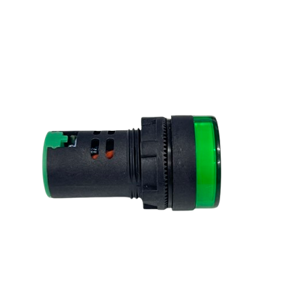Denko Pilot Light 220v GREEN 22mm slim green indicator lamp with threaded black housing