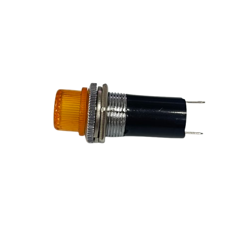 Grippes yellow LED signal light 220V panel indicator with threaded metal mount black body and two pins