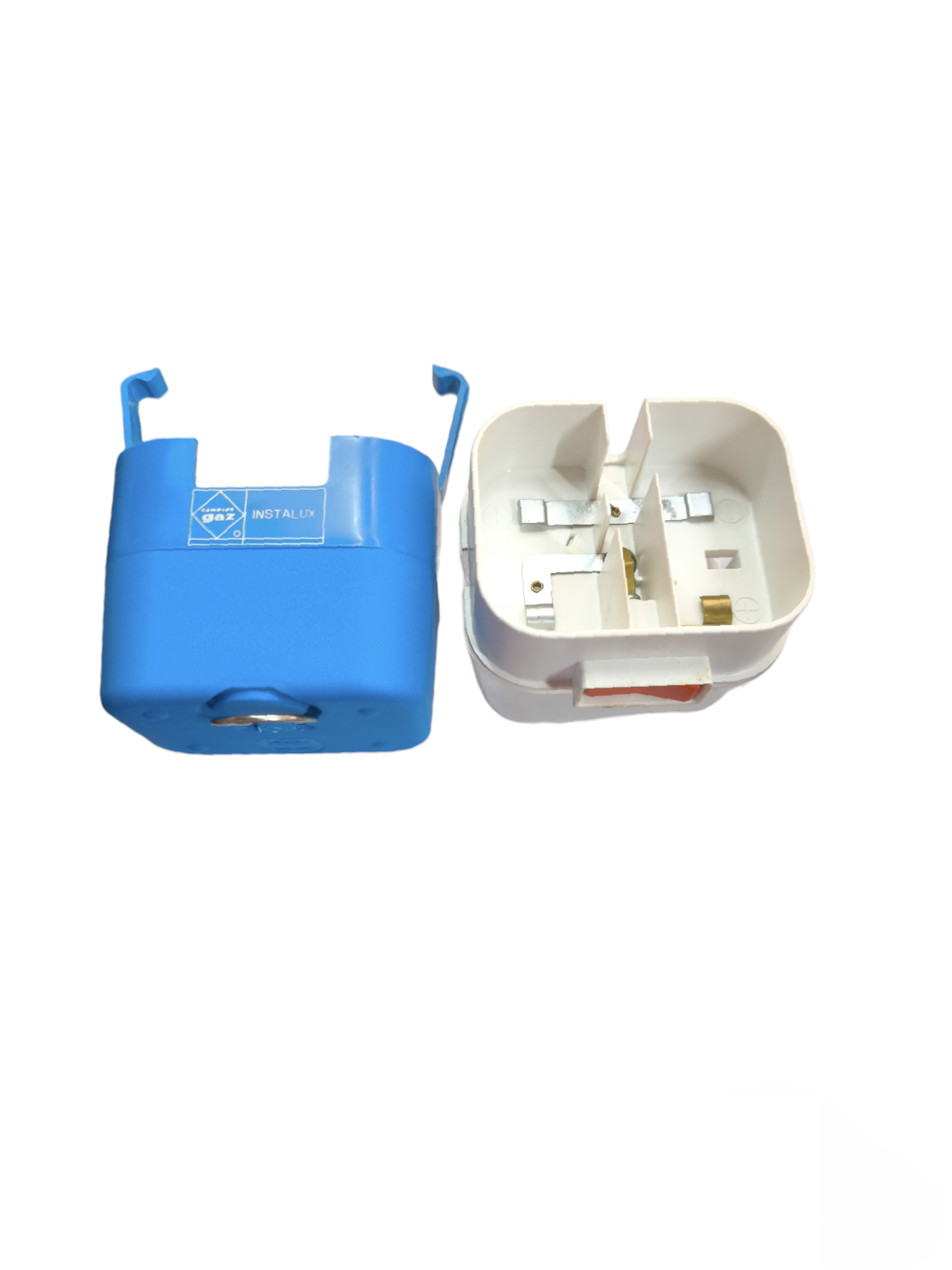 Instalux blue and white Camping Gas International Vintage lantern parts with electrical connectors