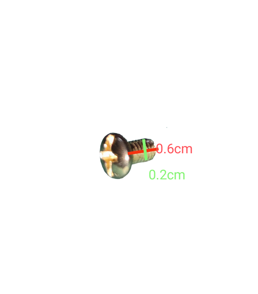 Close-up of a JP screw 6mm x 2mm x 6mm highlighting its precise dimensions for hand tools and accessories