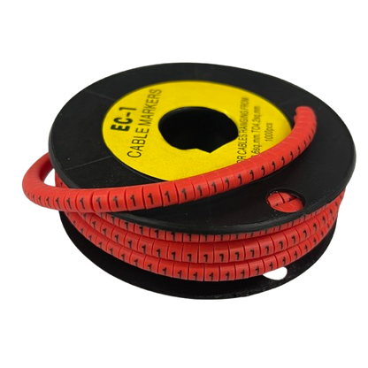 Grippes spool of red cable markers with printed 1s on flexible tubing 1 Marker Red 2.6mm to 4.2mm for wire identification