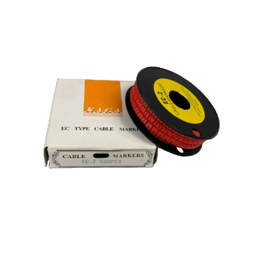 500pcs Cable Marker Red - I on a spool with packaging for organized cable management