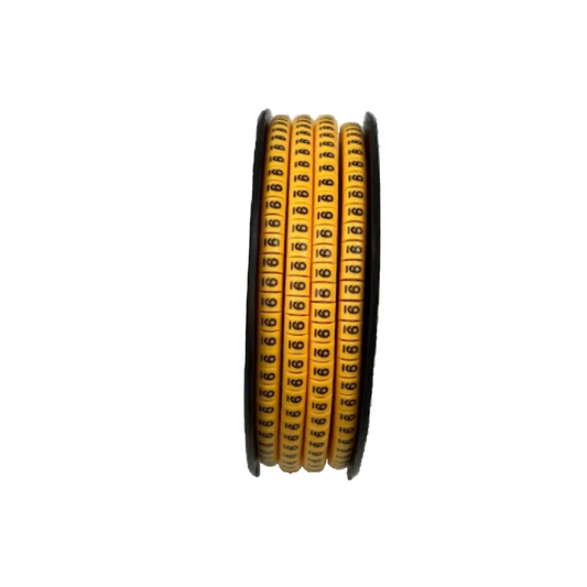 Spool of yellow numeric cable markers labeled 6 for wire identification 9 Marker 2.6mm to 4.2mm Yellow from China