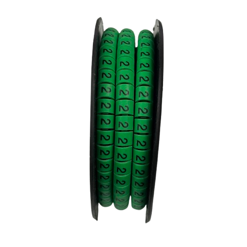 Spool of green circular cable labels with printed 2 for wire identification Cable Marker 2 Green