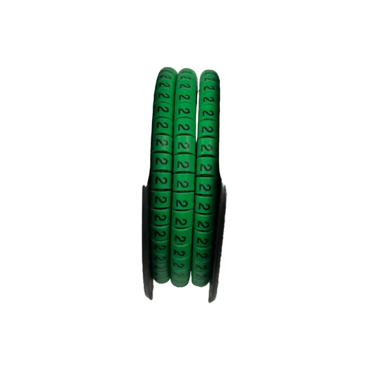 Spool of green circular cable labels with printed 2 for wire identification Cable Marker 2 Green