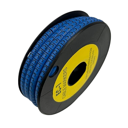 Spool of blue Cable "C" Marker 2.6mm to 4.2mm Blue cable ID markers on black reel for wiring organization