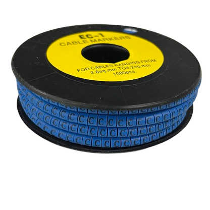 Spool of blue cable markers with repeated C letters Cable "C" Marker 2.6mm to 4.2mm Blue for wire labeling