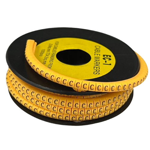 Reel of Cable "C" Marker 2.6mm to 4.2mm Yellow adhesive labels for cable management and identification
