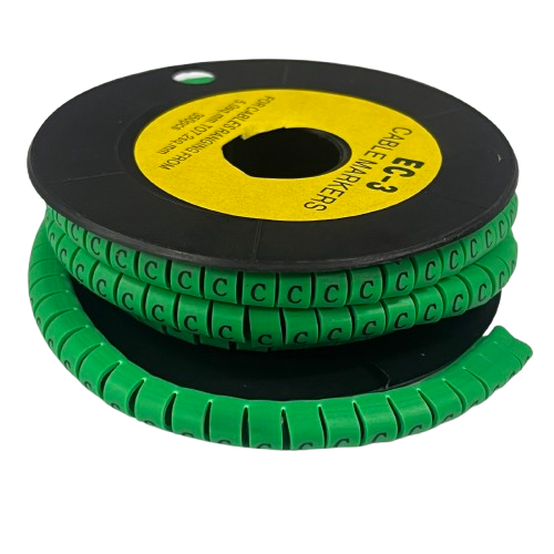 Green spiral cable identification on spool Cable "C" Marker 5.0mm to 7.2mm for organizing and labeling wires