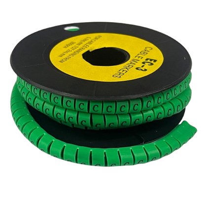 Green spiral cable identification on spool Cable "C" Marker 5.0mm to 7.2mm for organizing and labeling wires