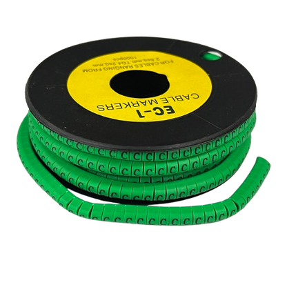 Grippes cable management spool with Cable "C" Marker EC-1 Green. wraparound identification labels