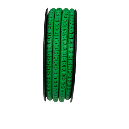 Grippes spool of green cable markers showing rows of Cable "C" Marker EC-1 Green for wire identification