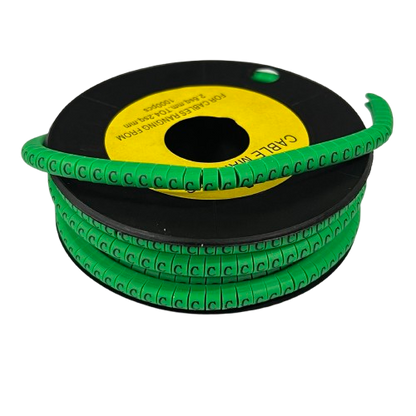 Grippes Cable "C" Marker EC-1 Green reel of C shaped plastic cable markers on black spool