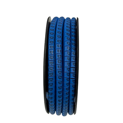 Spool of blue Cable "D" Marker 2.6mm to 4.2mm Blue cable markers on reel for wire identification and organization