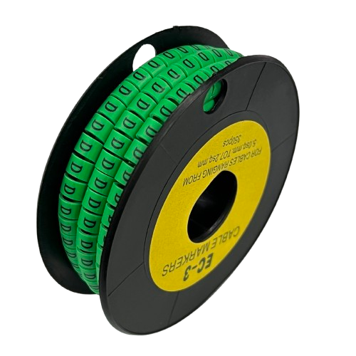 Spool of green cable markers on black reel Cable "D" Marker 5.0mm to 7.2mm Green for wire identification