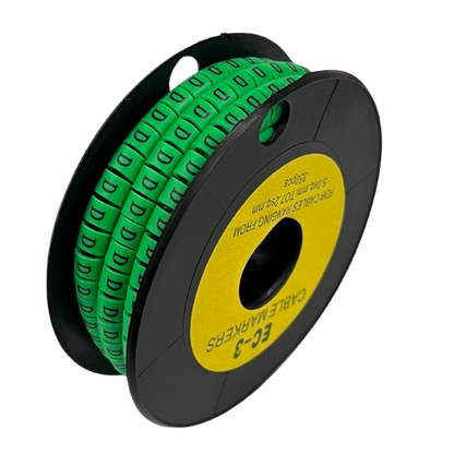 Spool of green cable markers on black reel Cable "D" Marker 5.0mm to 7.2mm Green for wire identification