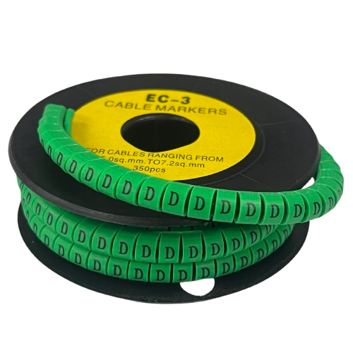 Spool of green Cable "D" Marker 5.0mm to 7.2mm Green plastic markers for cable identification