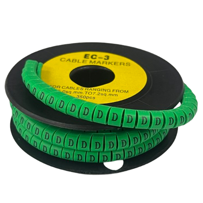 Spool of green Cable "D" Marker 5.0mm to 7.2mm Green plastic markers for cable identification