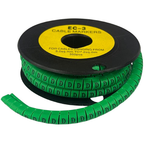 Spool of segmented green Cable "D" Marker 5.0mm to 7.2mm Green labels for 5.0 mm to 7.2 mm cables