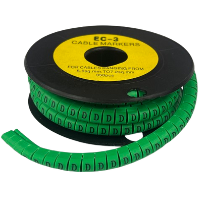 Spool of segmented green Cable "D" Marker 5.0mm to 7.2mm Green labels for 5.0 mm to 7.2 mm cables