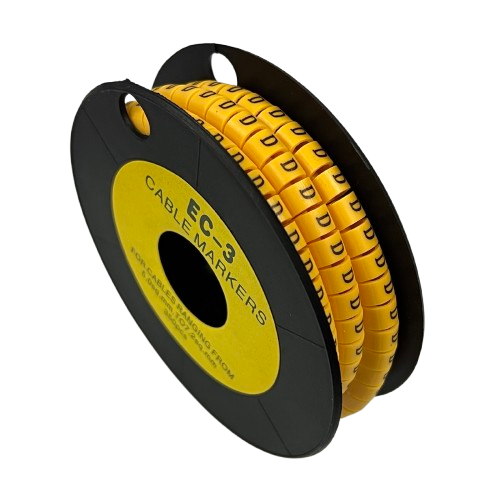 Spool of China cable management Cable "D" Marker 5.0mm to 7.2mm Yellow for wire identification and labeling